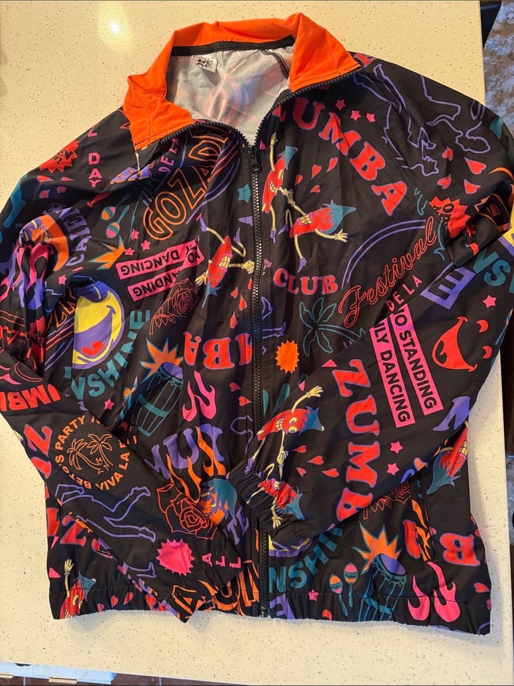 Zumba Fitness Black Multicolor Graphic Dance Windbreaker Jacket